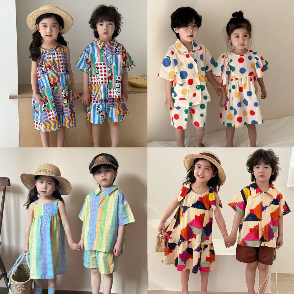 เสื้อผ้าเด็ก ใหม่สไตล์เด็กฤดูร้อนสูทชายวันหยุดสไตล์สไตล์ใหม่แฟชั่นสาวแต่งตัวน้องสาวพี่น้องน้องสาวเสื้อผ้าฤดูร้อน-1230