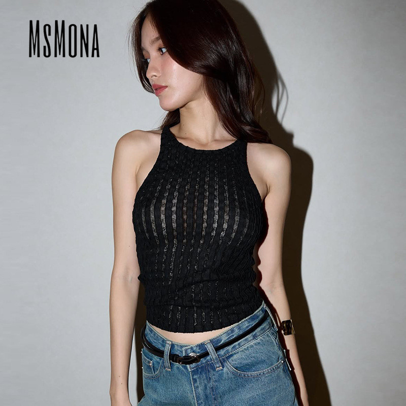 Msmona ผู้หญิงเสื้อกล้าม 2025 สีทึบรอบคอแขนกุดแฟชั่นทุกวัน Casual Slim Fit กลางแจ้ง Streetwear All Match