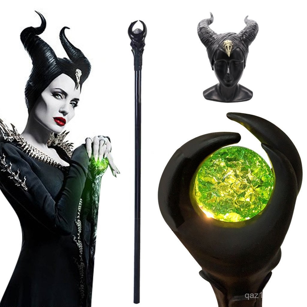 ไม้กายสิทธิ์เรืองแสงของมาเลฟิเซนต์: เจ้าแห่งความชั่วร้ายและหมวกเขาสำหรับคอสเพลย์ฮาโลวีน 9OSP