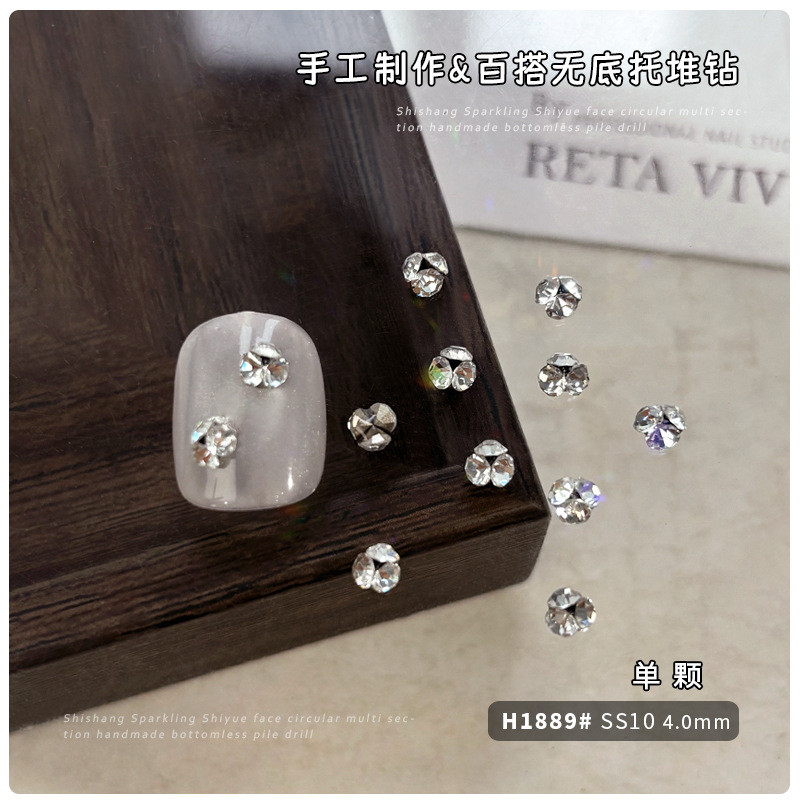 อุปกรณ์ตกแต่งเล็บทรงลูกบอลเพชรอเนกประสงค์ SS6-SS28 เพชรสีขาวใสขนาดใหญ่และเล็ก - รูปที่ 4