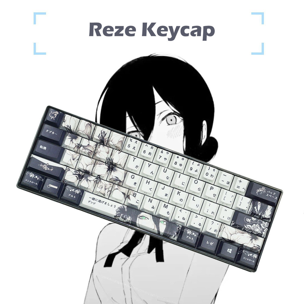Reze Keycap Cherry Profile 82/120 คีย์ PBT Letter พิมพ์ด้านข้าง LED Transmission Wooting EZ63 Mad68 Aula F75 Mechanical Keycaps Cool ญี่ปุ่นอะนิเมะ Chainsaw Man Pochita Keycap