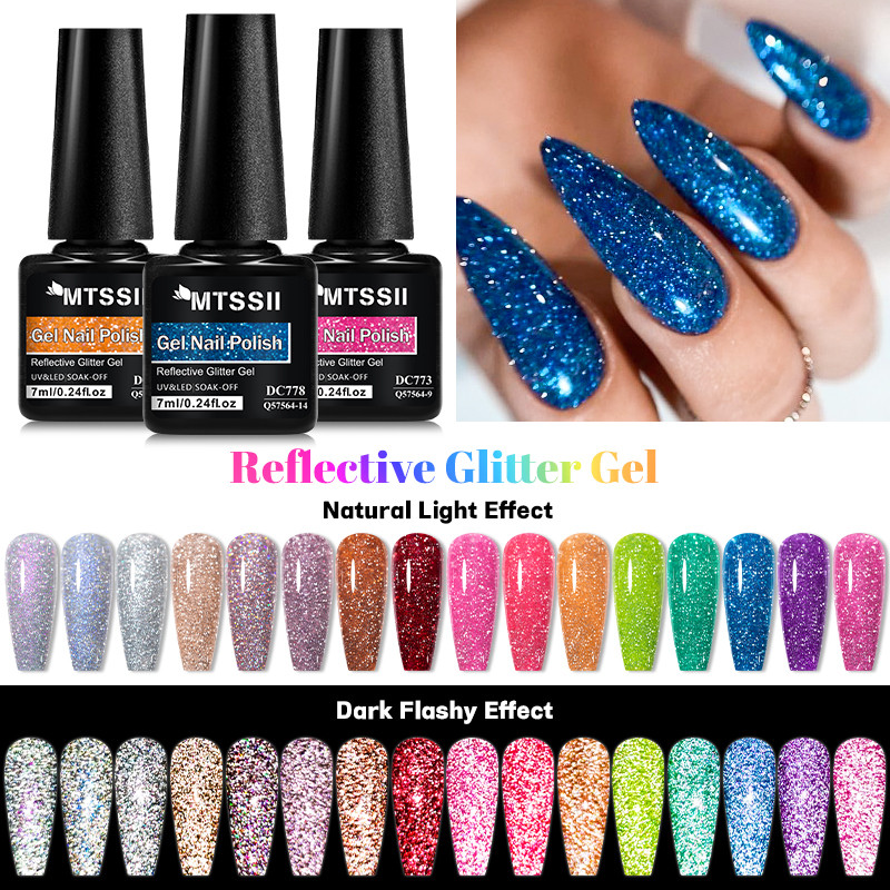 MTSSII 7ml สะท้อนแสง Glitter เล็บเจลกึ่งถาวรเคลือบเงา Soak Off UV LED เล็บเจล