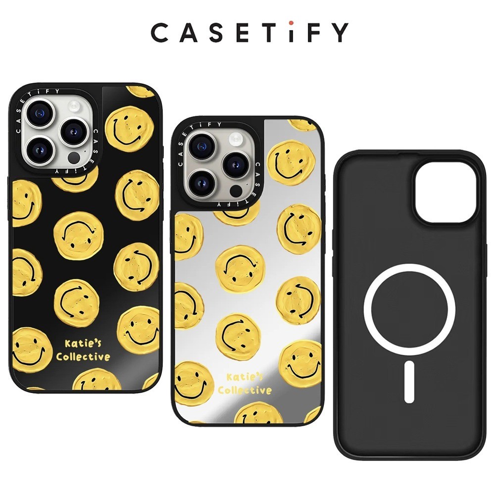 เคสโทรศัพท์กระจกแม่เหล็กหน้ายิ้มสีเหลืองสําหรับ ไอโฟน 16 มือโปร สูงสุด 15 14 13 12 ปลอกกันกระแทก