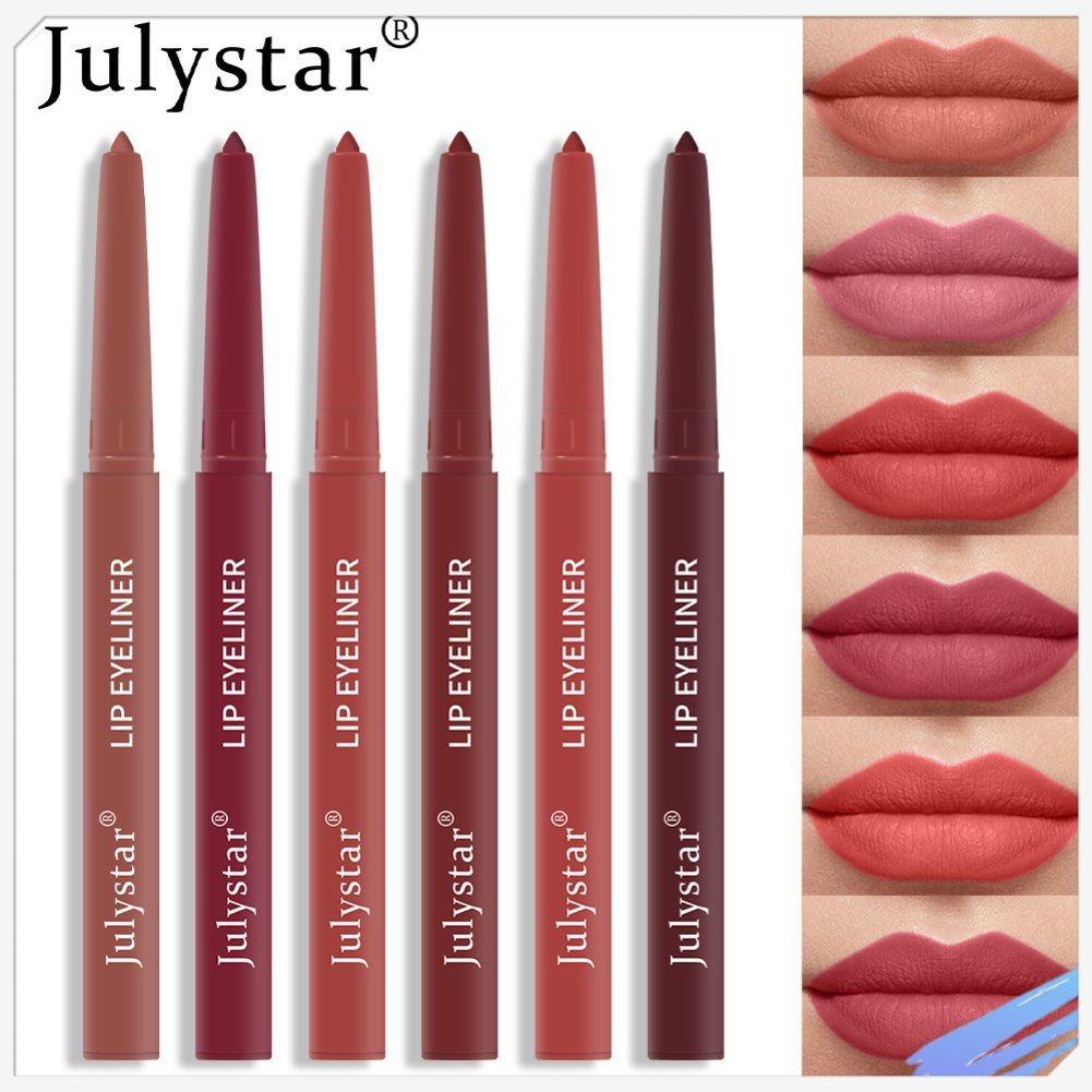 JULYSTAR 4Colors Julystar Lipliner ลิปสติกดินสอเนื้อกำมะหยี่เคลือบด้านให้ความชุ่มชื้นแบบอัตโนมัติ ดินสอเขียนขอบปากกันน้ำ เครื่องสำอางสำหรับริมฝีปาก