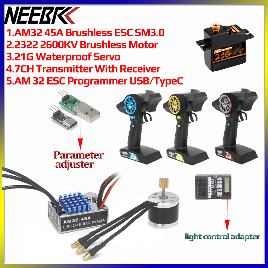 NEEBRC 2322 2600KV มอเตอร์ไร้แปรง AM32 45A ESC Param อะแดปเตอร์ 21G Servo 7CH TX & RX สําหรับ 1/12 R