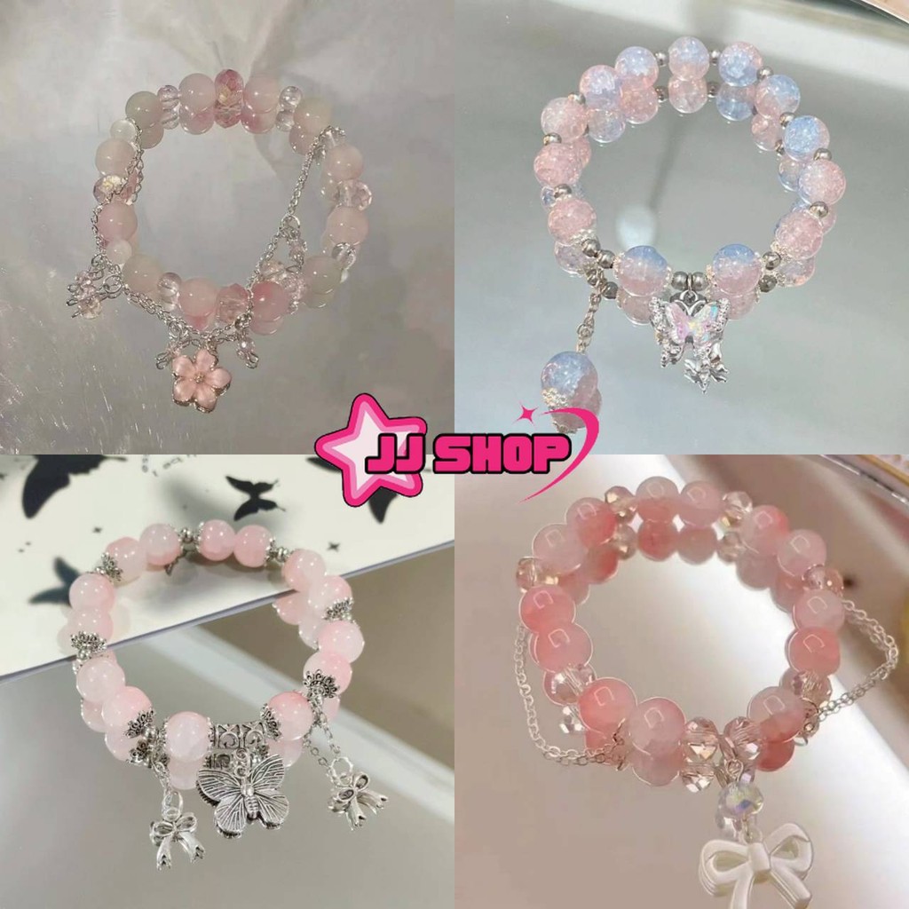 JJ Shop​💜พร้อมส่ง กำไรข้อมือคาวาอี้มาก ลูกปัดลายมัดย้อม สีพาสเทล ยางยืด "BRL-6"