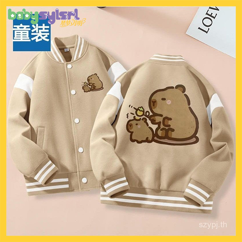 [BABYSYLSRL]Capybara เสื้อแจ็คเก็ตคาร์ดิแกนคาร์ดิแกนกระดุมสำหรับเด็กผู้หญิงสำหรับฤดูใบไม้ร่วงและฤดูหนาวเสื้อโค้ทคอกลมคาปิบาร่า