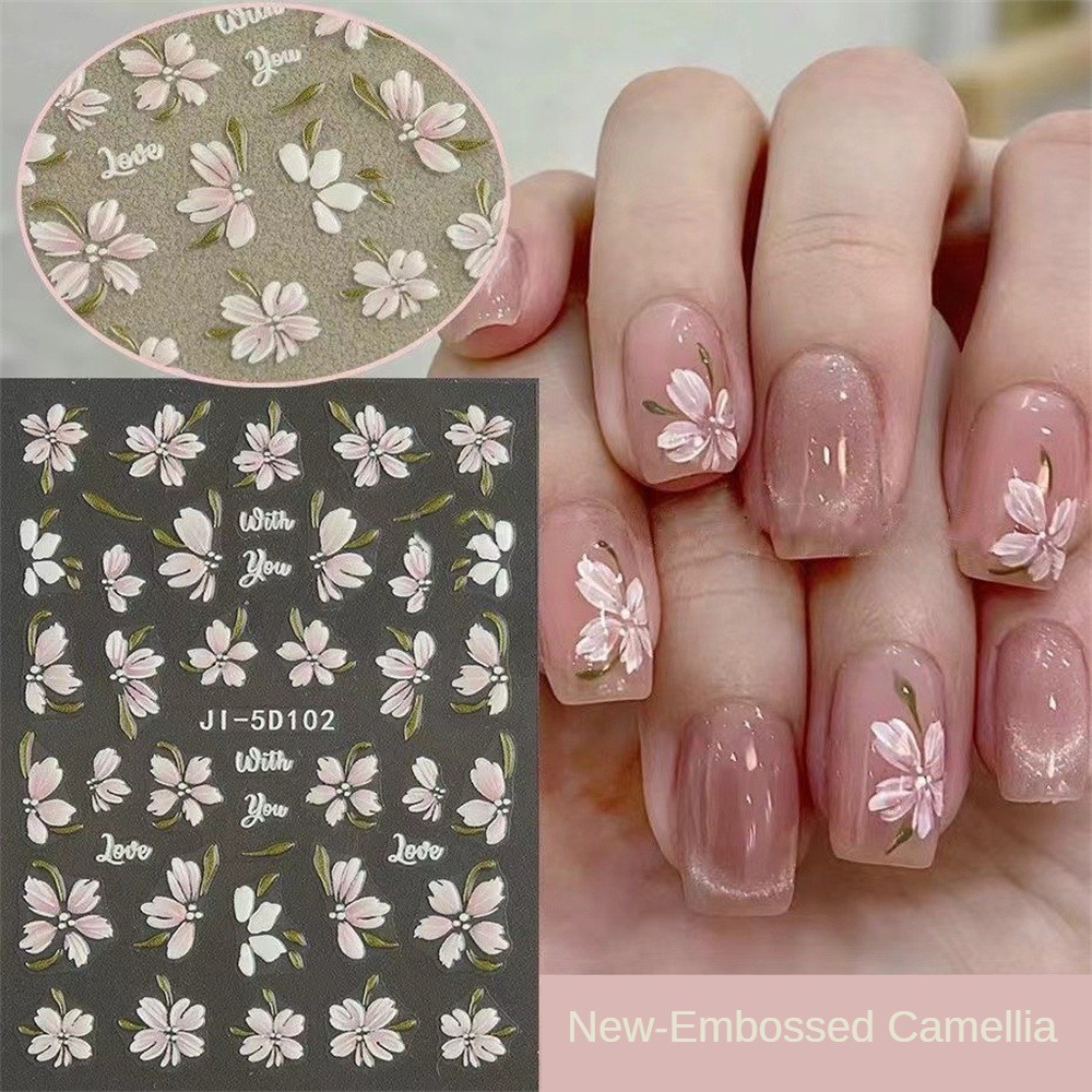 สติ๊กเกอร์ติดเล็บลาย Camellia ลายนูน 3 มิติ ใหม่ล่าสุด สติ๊กเกอร์ติดเล็บ 3 มิติ ทาสีด้วยมือ ขนาดเล็ก