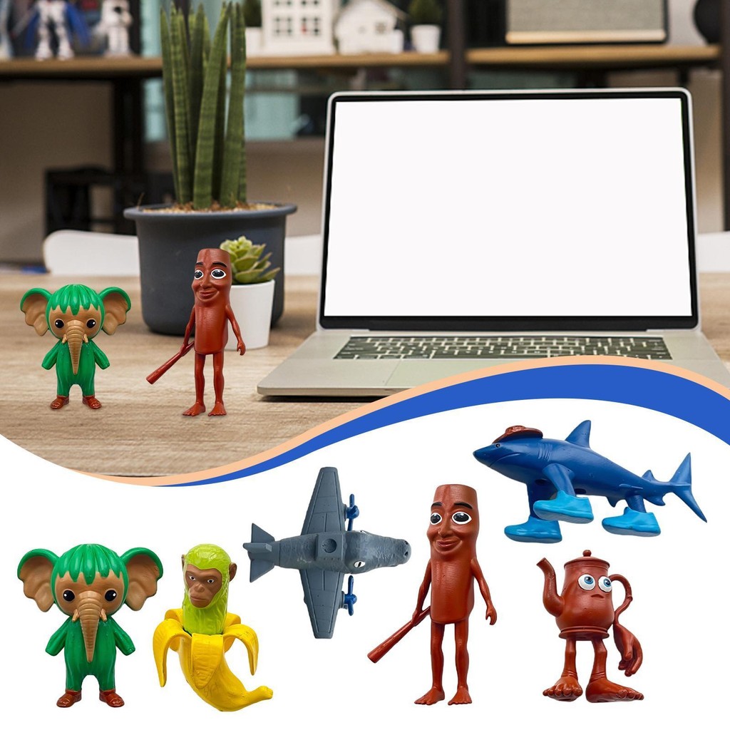 Tung Tung Tung Sahur ตัวเลขชุด 6 ชิ้นน้ําหนักเบา Bright สี Tung Tung Sahur และ Trralero Tralala เครื