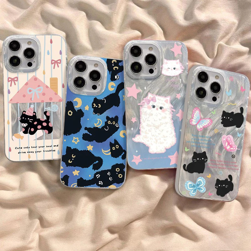 สร้อยข้อมือแมวดำตลกน่ารักนุ่ม เคสไอโฟน17 11 15 16 13 12 14 Pro Max 8Plus 7Plus XR 16 7 8 Plus 16 11 Pro X XS MAX SE 2020