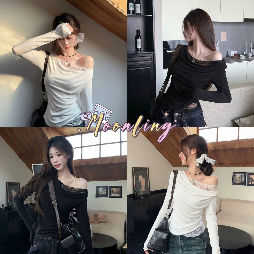 🌜Moonling🌛 พร้อมส่งจากไทย เสื้อไหมพรมแขนยาว ไหมพรมสไตล์เกาหลี สีพื้น ยืดตามตัว *Y0321*