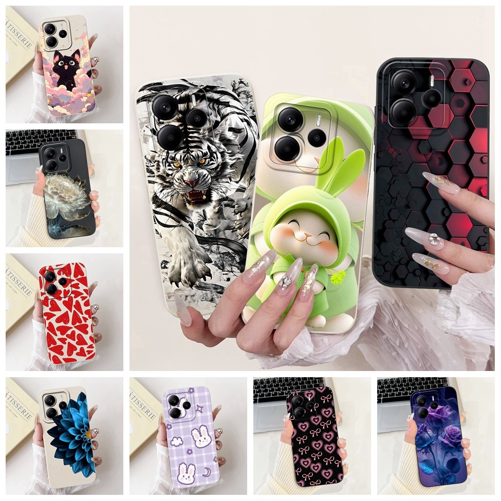 Global สําหรับ Redmi หมายเหตุ 14 5G กรณีซิลิโคนแมวน่ารักแฟชั่นผีเสื้อดอกไม้ Love ทาสี 24094RAD4G