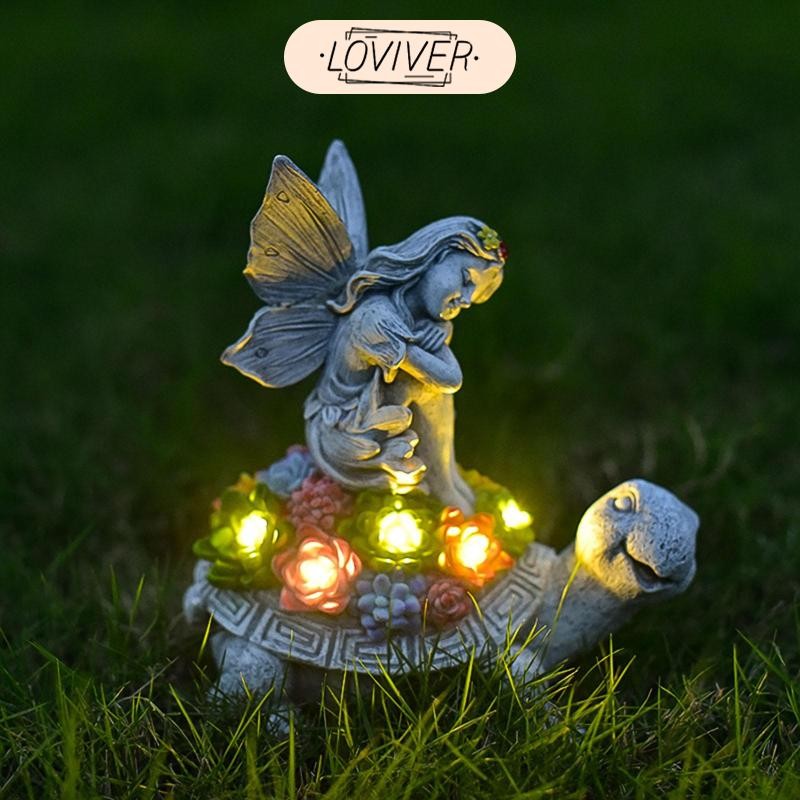 LOVIVER สวนพลังงานแสงอาทิตย์รูปปั้นไฟรูปแกะสลักเครื่องประดับกันน้ําแองเจิลรูปปั้นสวนสําหรับพิธีขึ้นบ้านใหม่ของขวัญสนามหญ้าของขวัญวันเกิดลาน