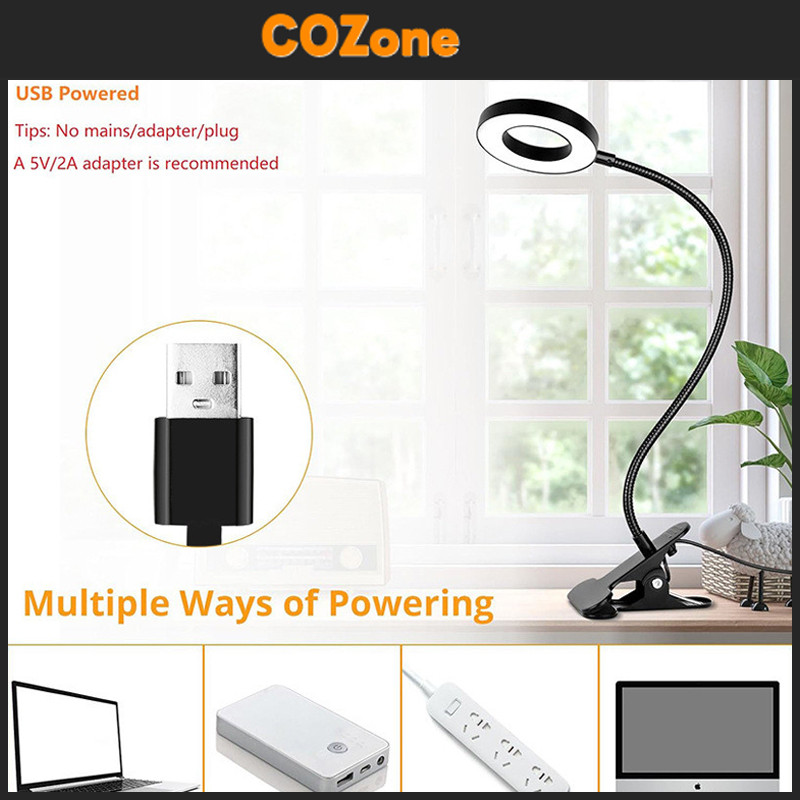 COZone โคมไฟตั้งโต๊ะ LED อุณหภูมิสีสามระดับลดแสง10ระดับมุมปรับได้360 ° สายชาร์จ USB 1.6ม.