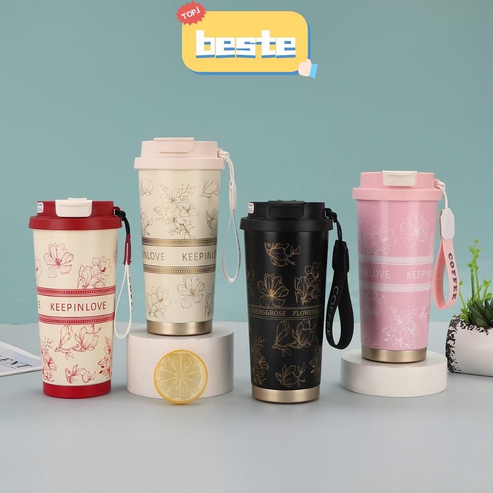 Beste แก้วเก็บความร้อน 500 มล. พร้อมที่จับถ้วยกาแฟรั่วซึมความจุสูงสองชั้นแก้วสูญญากาศรีเอนัสได้ เครื่องดื่ม