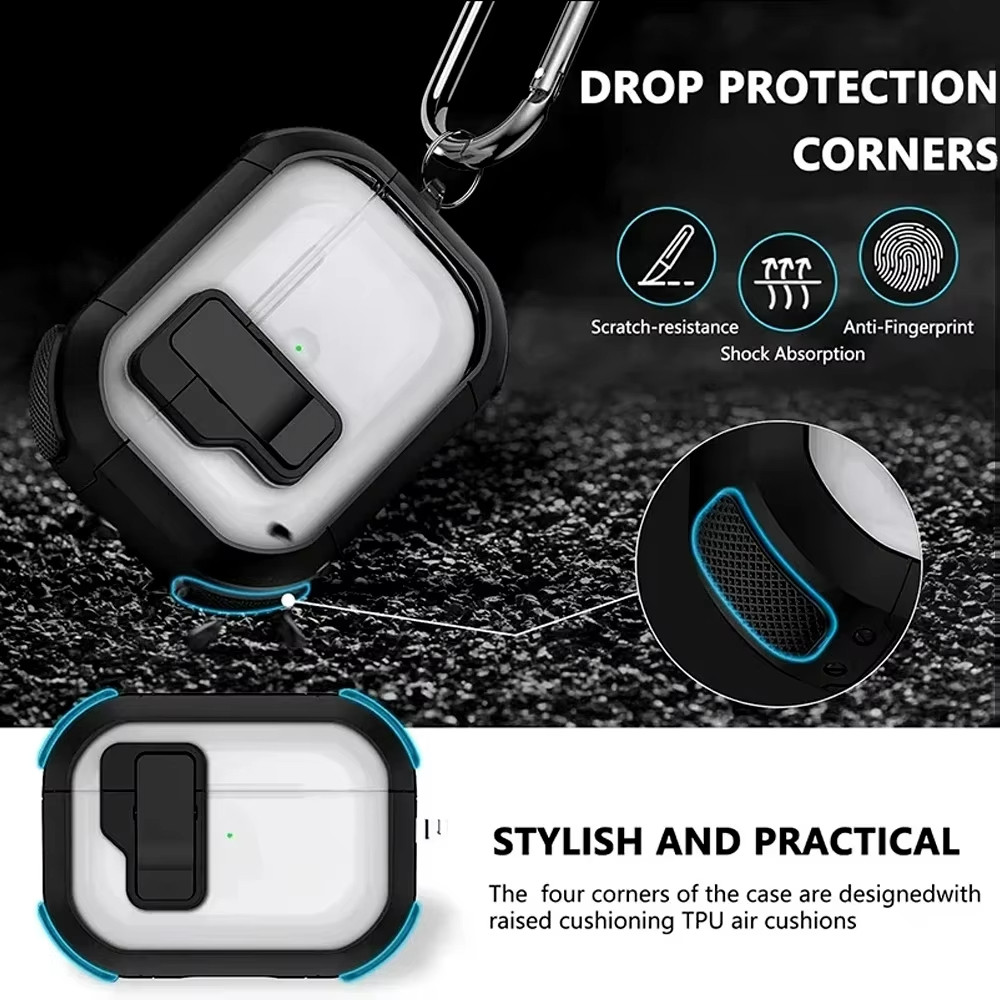 ล็อคความปลอดภัยฝาครอบโปร่งใสสําหรับ airpods 3 กรณี Pro 2 2nd กรณีแม่เหล็กพวงกุญแจ Full Body Protection กันกระแทกชาร์จกรณี ราคา ถูกที่สุด ดีลบีเคเค แกลเลอรีภาพที่ 3