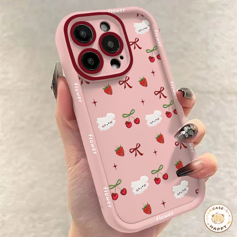 เคส Samsung A15 A14 A24 A05 A03s A25 A13 A05s A50 A23 A52 A54 A12 A03 A21s A32 A34 A53 ลูกสุนัขสีแดงเชอร์รี่สีแดงน่ารัก