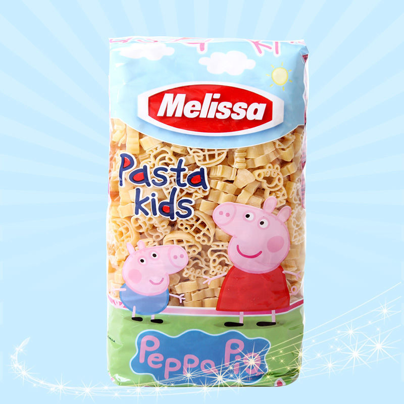 กรีกนำเข้า Melissa สีชมพูหมูน้อยสีเหลืองสปาเก็ตตี้มักกะโรนีสำหรับเด็กสปาเก็ตตี้500g