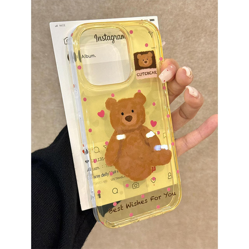 สีเหลือง Barcelona Bear เหมาะสําหรับ iPhone16/15promax เคสโทรศัพท์ Apple 14 เคลือบเงา 13 สูงโปร่งใส 12/11 Shock-proof กรณี T0TD