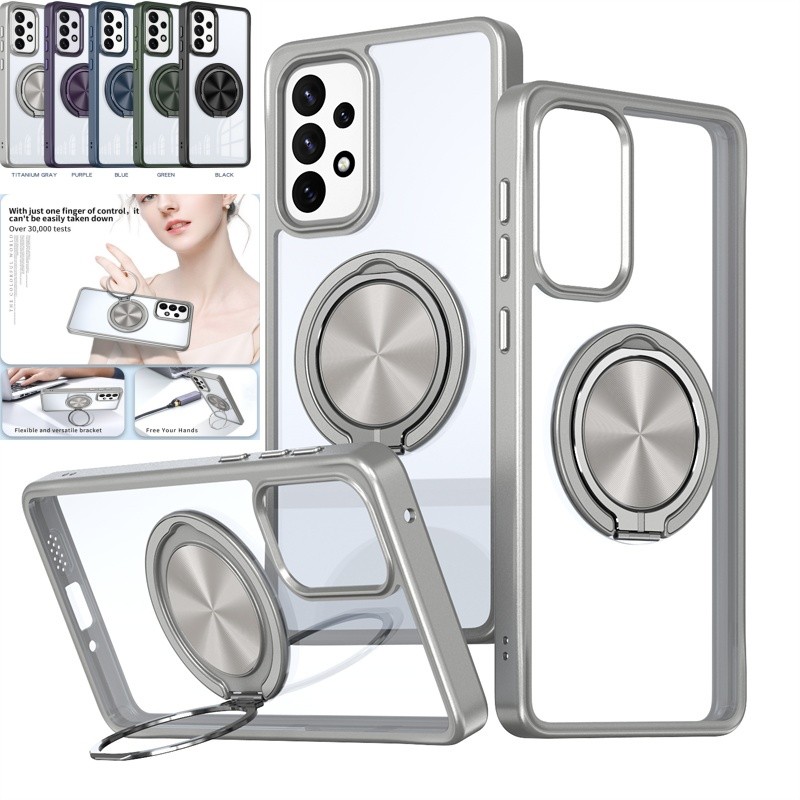 แหวนหมุนได้แม่เหล็กขาตั้งเคสคริสตัลใสปลอก Samsung Galaxy A73 A72 A53 A52 A33 A32 A22 A14 A13 M13 ไร้สายชาร์จกันกระแทกเปลือก