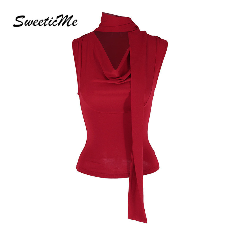 SweeticMe แฟชั่นใหม่ของผู้หญิงสีทึบ Nipped เอว Slim Fit เสื้อกล้ามไม่สม่ําเสมอ Camisole