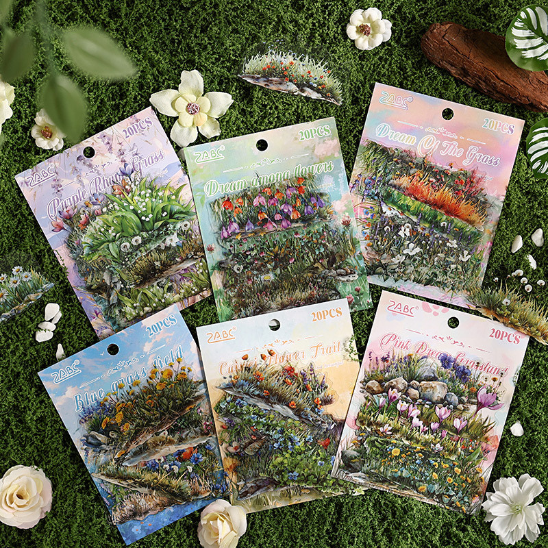 Journamm 20 ชิ้น Vintage Botanical สติกเกอร์ PET วัสดุดอกไม้บัญชีมือวัสดุตกแต่งเครื่องเขียนสติกเกอร์