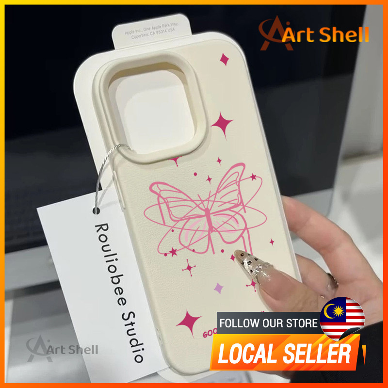 เข้ากันได้กับเคสโทรศัพท์ iphone 16 Pro Max A ผีเสื้อดาวสีชมพู 12 13 14 15 11 Pro Max ปลอก xr xs Max 