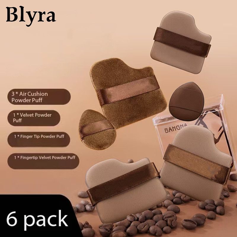 BLYRA ชุดพัฟคุกกี้ช็อกโกแลต 6 ชิ้น พัฟกำมะหยี่ ไม่กินแป้ง พัฟขนาดมินิ ใช้ได้ทั้งแห้งและเปียก นุ่มพิเศษ สำหรับลงรองพื้น