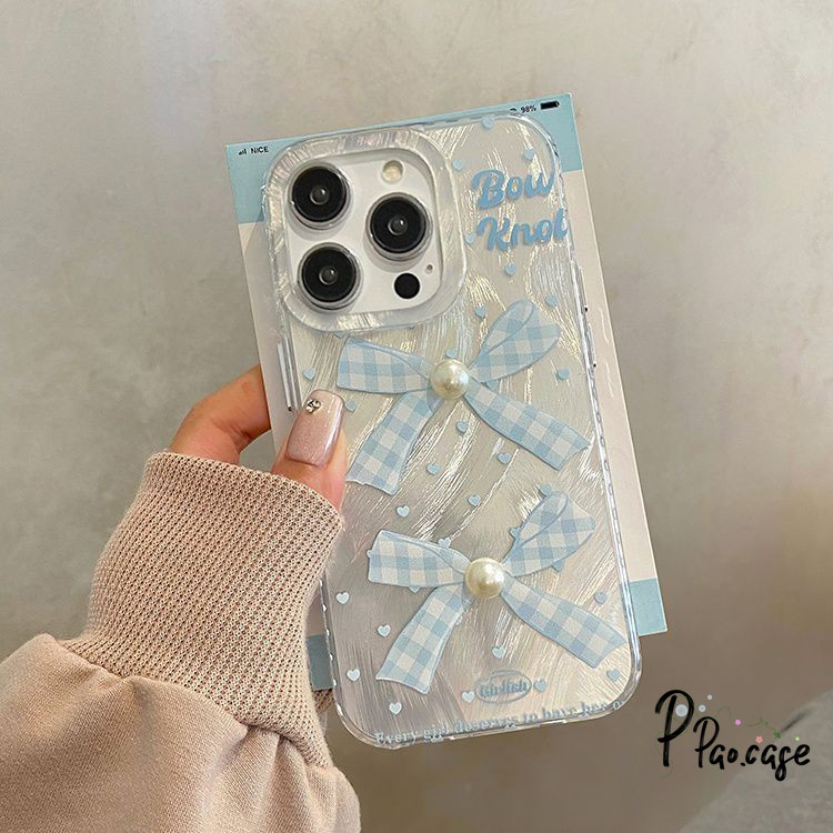 โบว์น่ารักหวานไข่มุกเข้ากันได้เคสไอโฟน 16 11 15 13 12 14 Pro Max XR 16 14 15 7 8 Plus XS MAX X SE 2020 กระต่ายการ์ตูนเคส