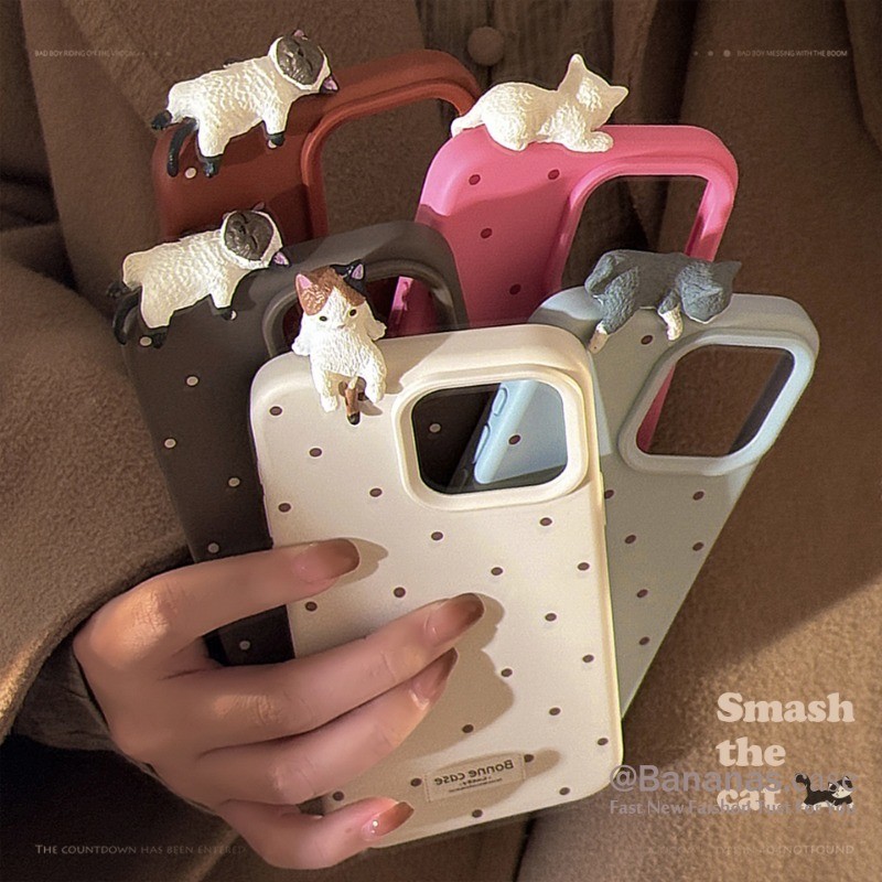 Iphone 16 15 14 13 12 11 Pro Max X Xr Xs Max เคสโทรศัพท์ 3D DIY แมวน่ารักสีลูกกวาดหนังนุ่มฝาหลัง