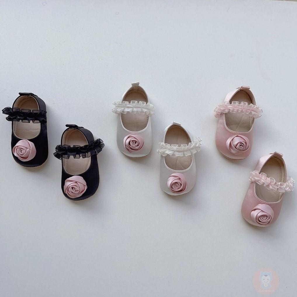 Laa6-0-18 เดือนเด็กผู้หญิงเจ้าหญิงน่ารักลูกไม้ Rose Design Soft Non-Slip First Walking Shoes