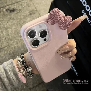 IPhone 17 16 15 14 13 12 11 Pro Max X Xr Xs Max 7 8 PLUS เคสโทรศัพท์ ins เพชรประกายโบว์สีชมพูหนังนิ่มฝาหลัง