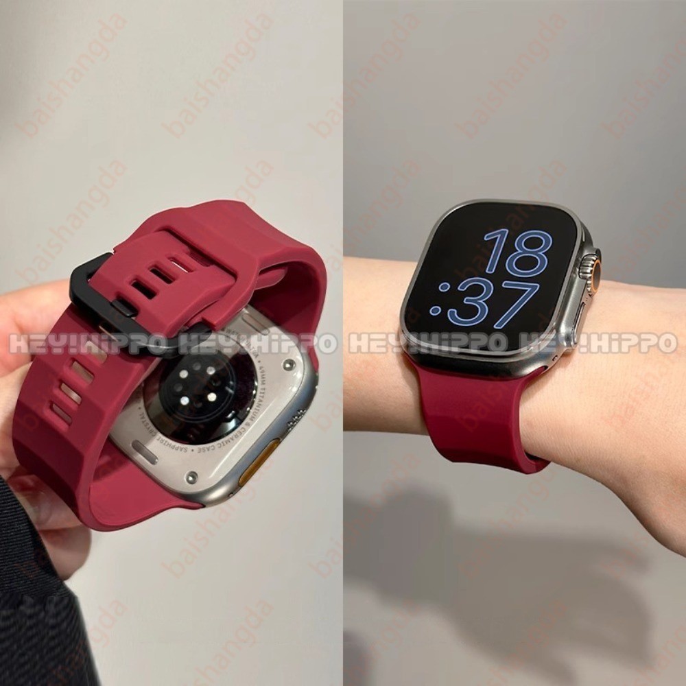 สายสีชมพูเหมาะสําหรับสมาร์ทวอทช์ซีรีส์ 10/9/8/7/6/5/SE/4/3/2/1 การออกแบบลายคลื่นหัวเข็มขัดสีดําเหมาะสําหรับ iwatch49/46/45/44/42/41/40/38 มม.