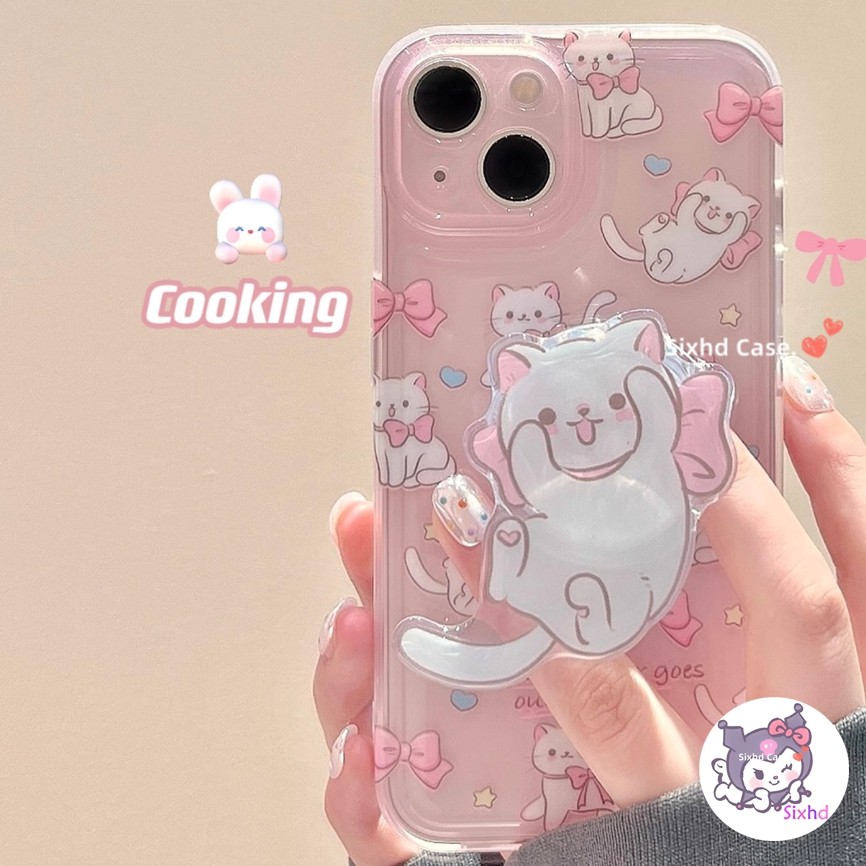 สําหรับsamsung S21Ultraหมายเหตุ20Plus S21FE S24 S23 S22 S21 S20 Ultra Plus Samsung A70 A72 A73 M14 M52 M33 5Gเคสโทรศัพท์Insลูกแมวสีชมพูใสนุ่มปกหลังพร้อมผู้ถือ