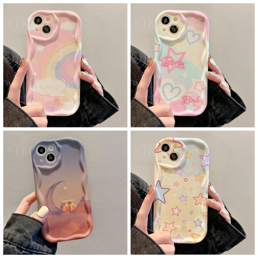 Colored stars และ moons สําหรับ Vivo V30E V29 V27 V25 V23 V20 V30 V40Pro V29e V27e V25e V23e V15 S1Pro V29 V30 V40Lite Soft Edge TPU เลนส์โค้งเคสโทรศัพท์