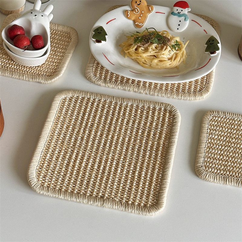 HERA ญี่ปุ่น Sisal Placemat หม้อถ้วย Coaster แผ่นฉนวนกันความร้อน