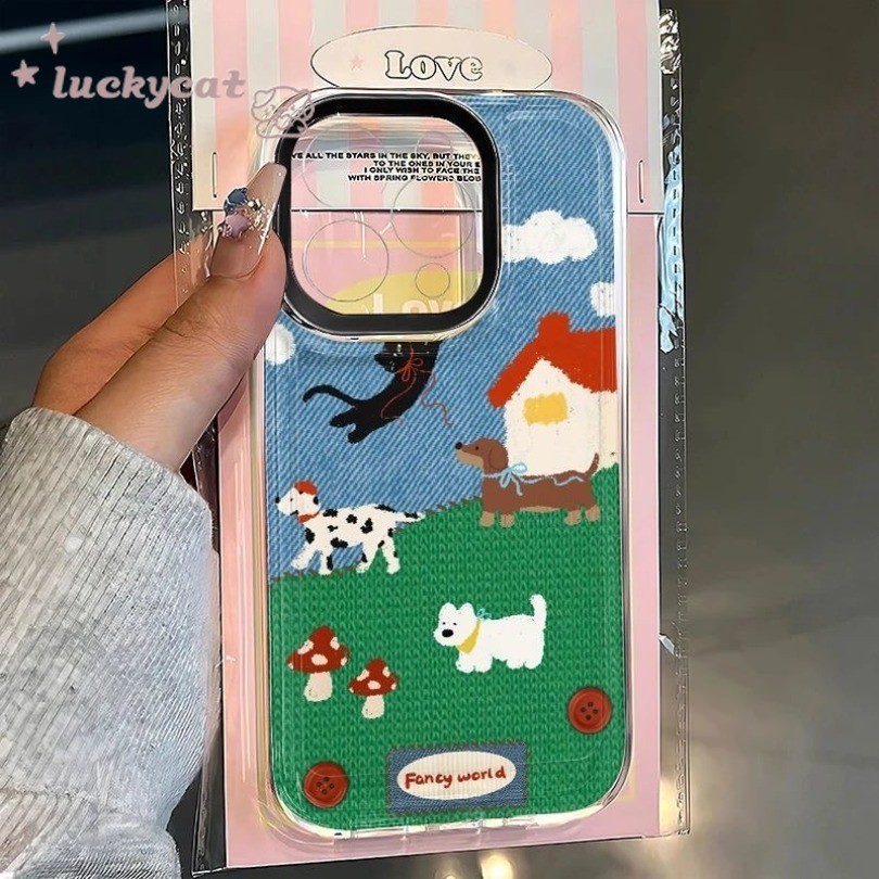 Iphone 16 15 14 13 12 11 Pro Max X XR XS Max 7 8 Plus SE2020 เคสโทรศัพท์น่ารักทุ่งหญ้าเล่นสัตว์ Clear Soft Cover