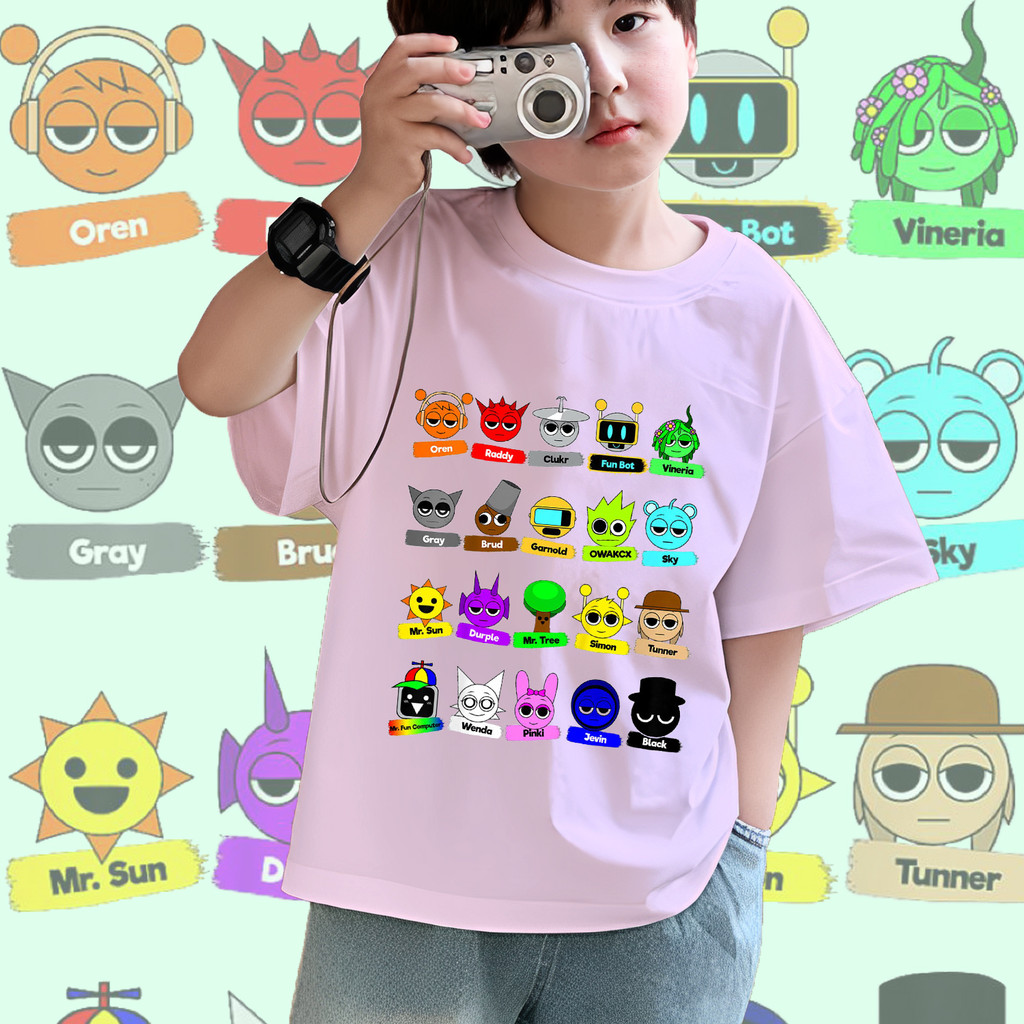 เด็ก เสื้อยืด Sprunki สำหรับเด็ก เสื้อยืดเล่นเกมสำหรับเด็ก เกม วิดีโอเกมสำหรับเด็ก 100CM-150CM