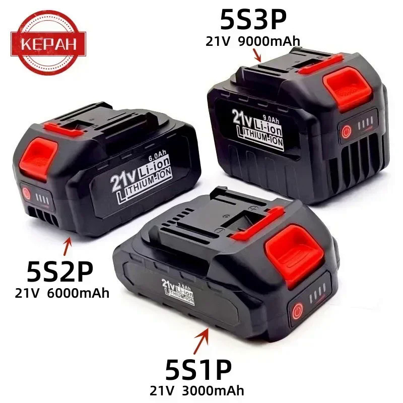 21V rechargeable lithium-ion power tool battery 3000mAh, 6000mAh, 9000mAh, 5S1P, 5S2P, 5S3P, fast ch