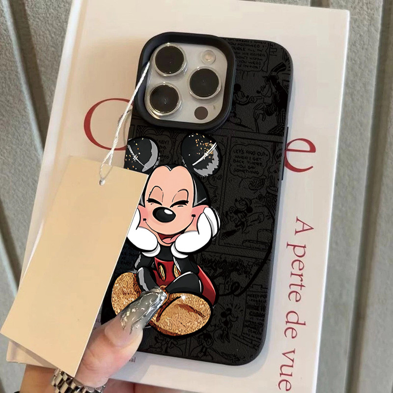 นุ่มและกันกระแทก หนัง เคสไอโฟน for iPhone 16 15 PROMAX 14 13 PRO 12 11 Pro Max XR XS 7 8Pโลหะมิกกี้