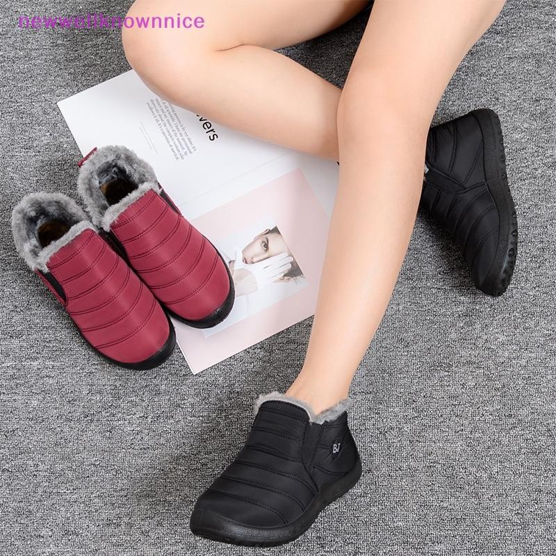 Newwellknownnice Womens Snow Boots Winter Warm Booties Fur Lined Anti-Slip Ankle Boots Outdoor Slip On Waterproof Booties สบายรองเท้า TH