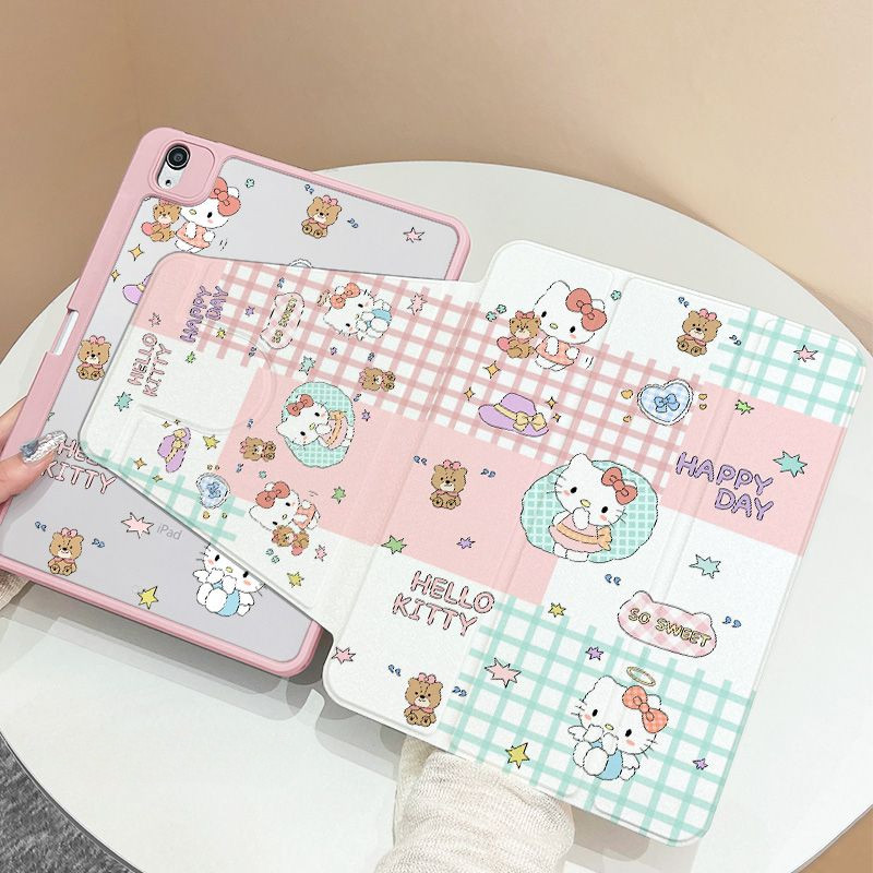 เคส iPad ปรับได้ 360 องศา พร้อมช่องเสียบปากกา หมีน่ารัก Hello Kitty เหมาะสําหรับ iPad gen10 Pro11 2018/2020/2021 Air4 Air5 10.9 2020 10.2 Gen9 Gen8 Gen7 air6