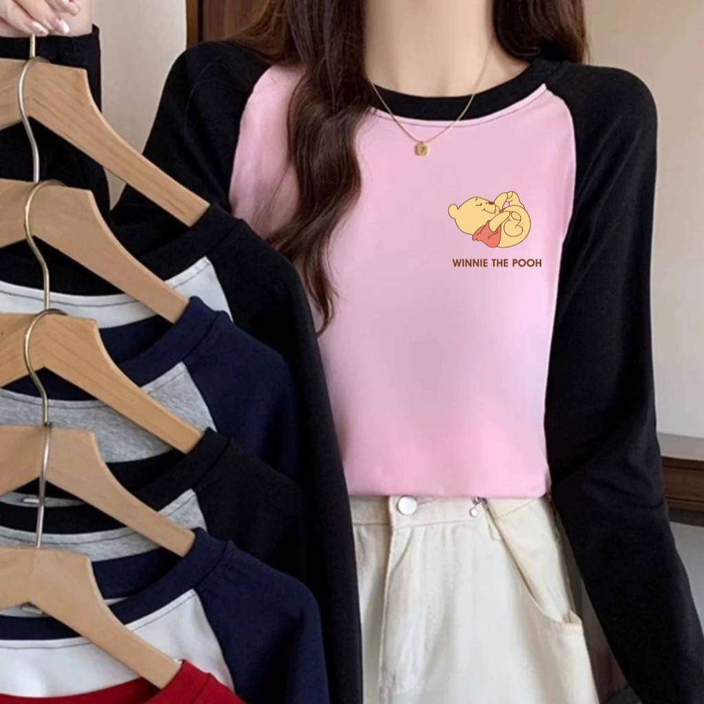 MKL เสื้อยืดแขนยาว คอกลม ทรงหลวมขนาดใหญ่ สีพื้น พิมพ์ลายการ์ตูนน่ารัก แฟชั่นฤดูใบไม้ผลิและฤดูใบไม้ร่วง #B009-1