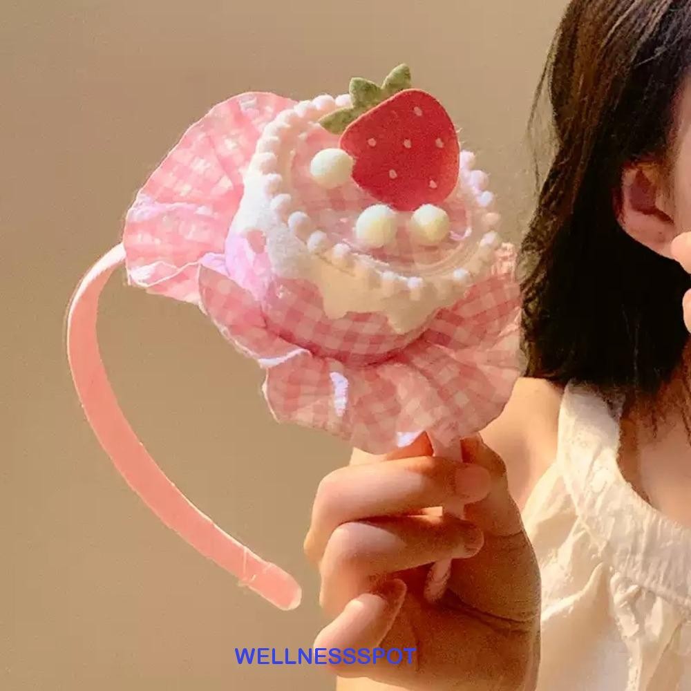 Wellnessspot ที่คาดผมเค้กสตรอเบอร์รี่, กิ๊บติดผมเค้กวันเกิดนุ่มสไตล์เกาหลี, Kawaii สร้างสรรค์น่ารัก Headwear วันเกิดถ่ายภาพ Prop เครื่องประดับผม