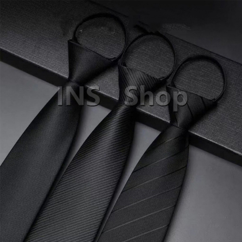 INS เนคไทแฟชั่นผู้ชาย เนคไทนักธุรกิจ สีพื้น แบบซิป ไม่ต้องผูก  Men’s tie
