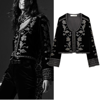 2025 เสื้อแจ็คเก็ตสั้นคอวีปักลูกปัด 5107254