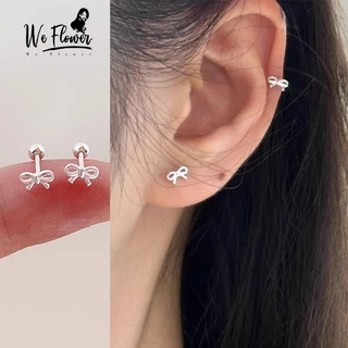We Flower S925 เงินน่ารักโบว์ขนาดเล็ก Pierced สกรูต่างหูผู้หญิงหญิง Hypoallergenic หู Studs เครื่องประดับของขวัญ