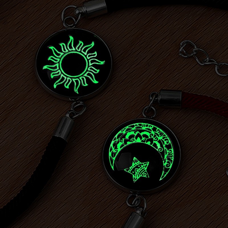 2 ชิ้น/เซ็ตสแตนเลสคู่สร้อยข้อมือผู้หญิงผู้ชายคนรัก Luminous Sun Moon Handmade ทอเชือกปรับสร้อยข้อมือมิตรภาพแฟน Party เครื่องประดับของขวัญ - รูปที่ 4