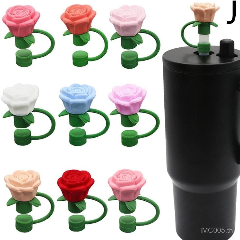 วันวาเลนไทน์ฟางหมวกสําหรับ Stanley CUP, Rose Flower toppers, 10mm silicone straw COVER straw Topper, reusable Rose Flowers DUST-proof straw TIP covers