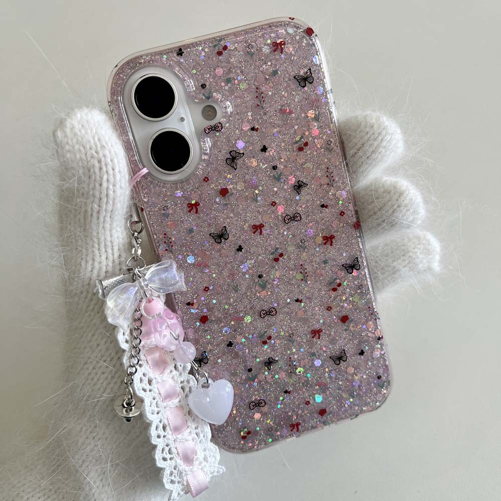 เคสโทรศัพท์กลิตเตอร์ผีเสื้อน่ารักสําหรับ iPhone 16ProMax 15ProMax 13 14ProMax ปกแข็งกันกระแทก